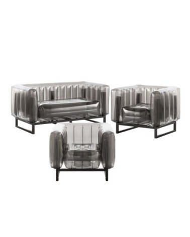 Salon de jardin design 1 canapé et 2 fauteuils noirs cadre aluminium