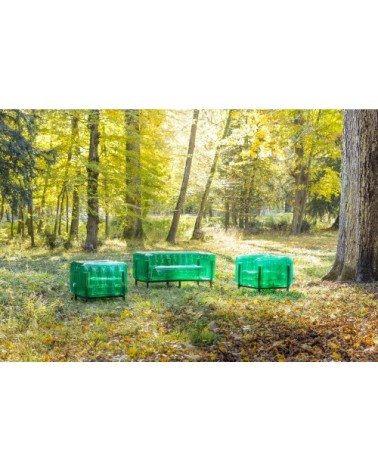 Salon de jardin design 1 canapé et 2 fauteuils bleus cadre aluminium