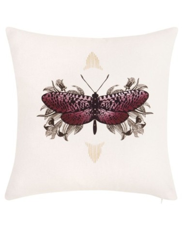 Housse de coussin en coton, imprimé papillon rose fuchsia, noir et doré, 40x40