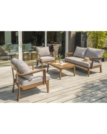 Salon de jardin 4 places en aluminium effet bois