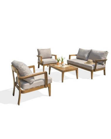 Salon de jardin 4 places en aluminium effet bois