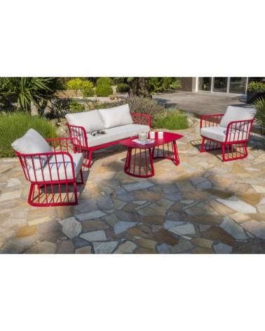 Salon de jardin 4 places en aluminium framboise