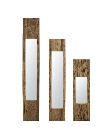 Ensemble de 3 miroirs rectangulaire avec encadrement en bois marron