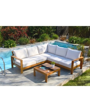 Salon de jardin d'angle 5 places en aluminium effet bois