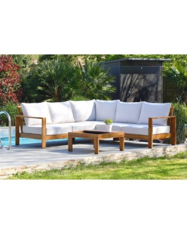 Salon de jardin d'angle 5 places en aluminium effet bois