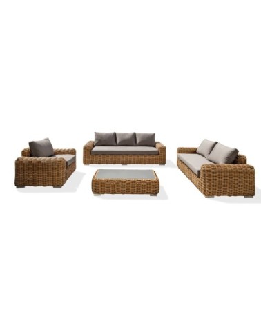 Salon de jardin 6 places en résine tressée marron