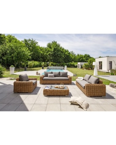 Salon de jardin 6 places en résine tressée marron