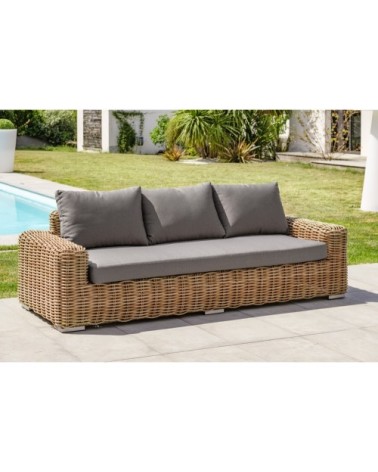 Salon de jardin 6 places en résine tressée marron