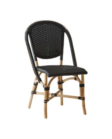 Chaise repas empilable en rotin et fibre synthétique noir