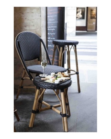 Chaise repas empilable en rotin et fibre synthétique noir