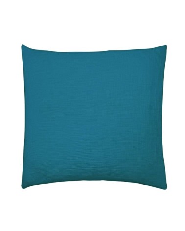 Taie d'oreiller paon en gaze de coton lavée 65x65