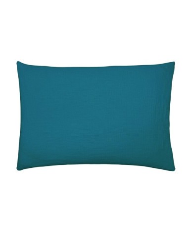 Taie d'oreiller paon en gaze de coton lavée 50x75