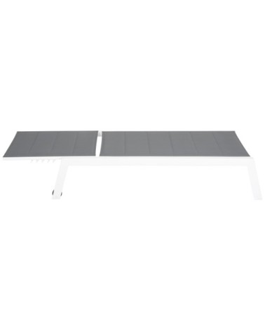 Set 2 transats et table d'appoint textilène gris aluminium blanc