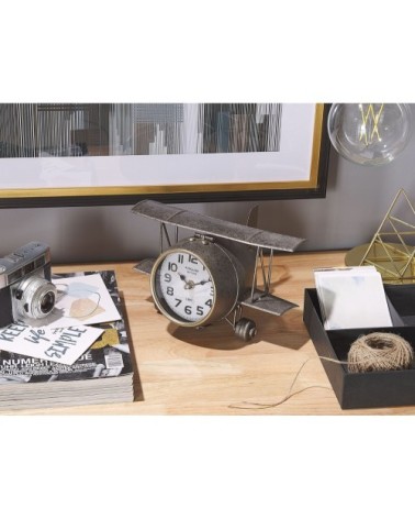 Horloge de table avion argenté 15 cm