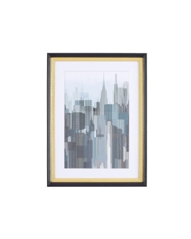 Tableau décoratif bleu et gris motif ville 30 x 40 cm