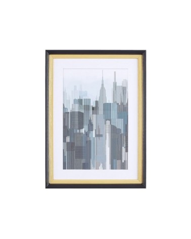 Tableau décoratif bleu et gris motif ville 60 x 80 cm