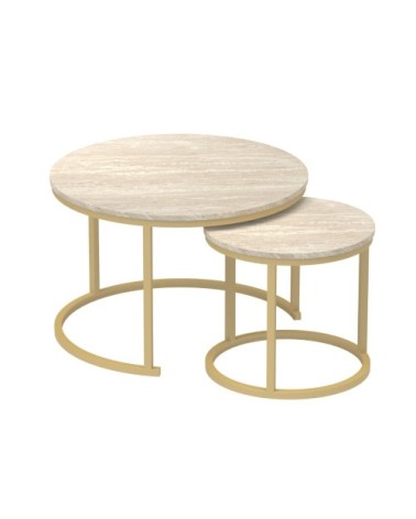 Lot de 2 tables basses gigognes rondes - effet travertin