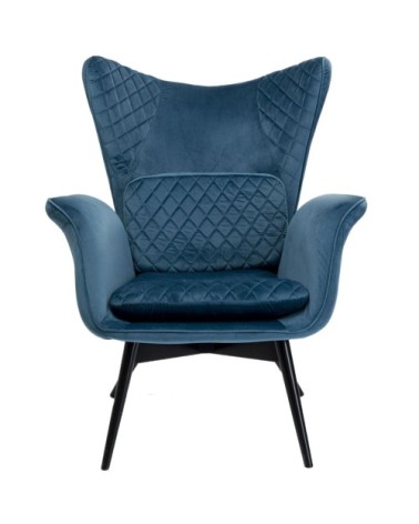 Fauteuil en velours bleu pétrole et hêtre laqué