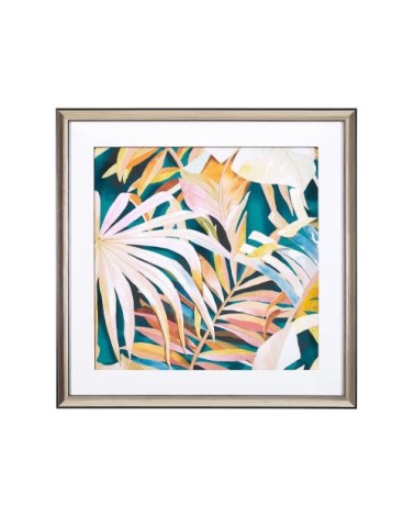 Tableau décoratif multicolore motif feuilles 60 x 60 cm