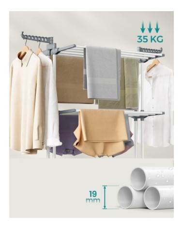 Étendoir à linge séchoir mobile à 4 niveaux avec roulettes blanc gris