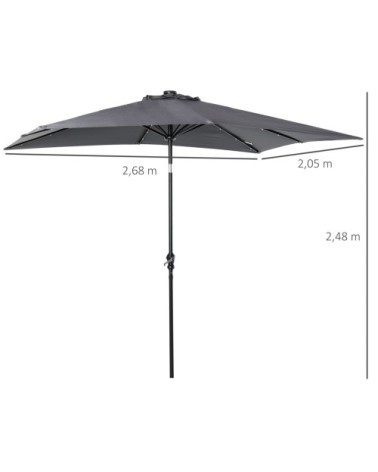 Parasol lumineux rectangulaire inclinable gris