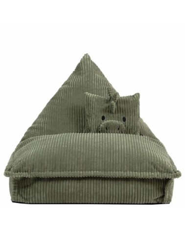 Pouf poire enfant, animal et coussin, velours côtelé, dinosaure vert