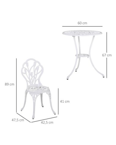 Ensemble salon de jardin 2 places table ronde fonte d'aluminium blanc