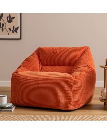Pouf poire fauteuil velours côtelé orange terracotta