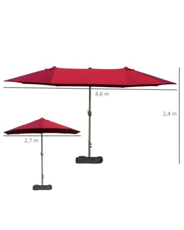 Parasol de jardin XXL pied contrepoids inclus acier polyester bordeaux