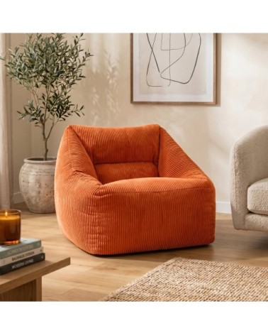 Pouf poire fauteuil velours côtelé orange terracotta
