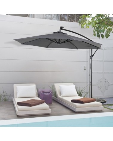 Parasol déporté octogonal parasol LED inclinable gris