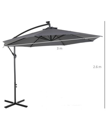 Parasol déporté octogonal parasol LED inclinable gris