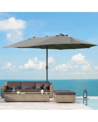 Parasol de jardin XXL pied contrepoids inclus acier polyester gris