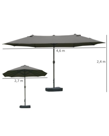 Parasol de jardin XXL pied contrepoids inclus acier polyester gris