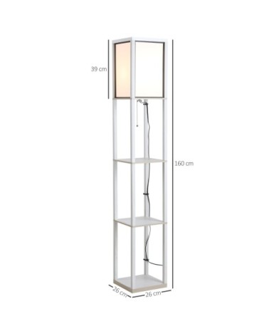 Lampadaire étagère H160 cm 3 étagères 4 niveaux blanc