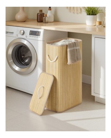 Panier à linge avec couvercle 60l effet bois pliable couleur naturelle
