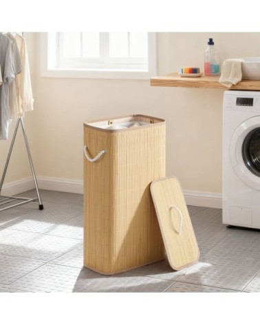 Panier à linge avec couvercle 60l effet bois pliable couleur naturelle