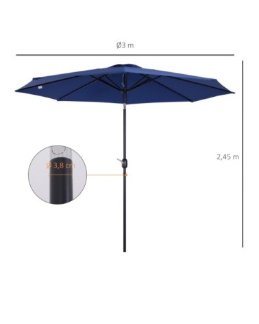 Parasol en aluminium rond inclinable bleu