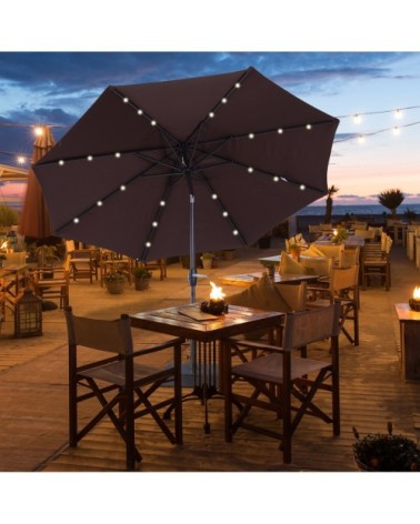 Parasol lumineux LED octogonal inclinable chocolat