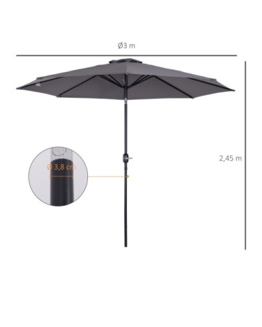 Parasol en aluminium rond inclinable gris