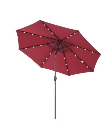 Parasol lumineux LED octogonal inclinable bordeaux