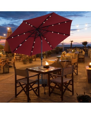 Parasol lumineux LED octogonal inclinable bordeaux