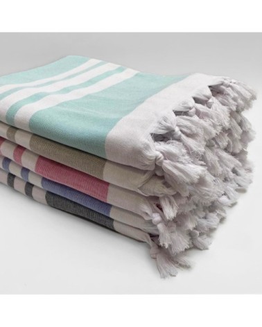Fouta doublée éponge Kandara Aqua 140x180 340g/m²