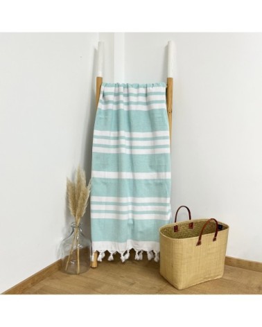 Fouta doublée éponge Kandara Aqua 140x180 340g/m²