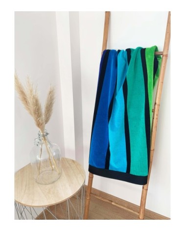 Serviette de plage éponge velours bleue happy men 100 x 175