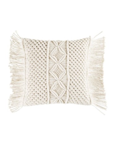 Coussin en coton tissé macramé écru 45x45