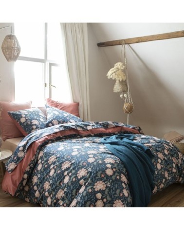 Parure de lit Housse de couette 140x200 + taie carrée bleu