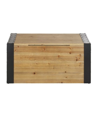 Malle en bois de sapin et métal noir