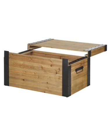 Malle en bois de sapin et métal noir