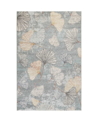 Tapis exterieur design motif floral tissé plat bleu 133x200